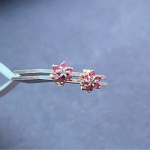 14K Yellow Gold & Diamond & Ruby | Floral Stud Earrings